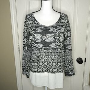 Kiara  Sweater Faux Layered Look Grey White Sz XL